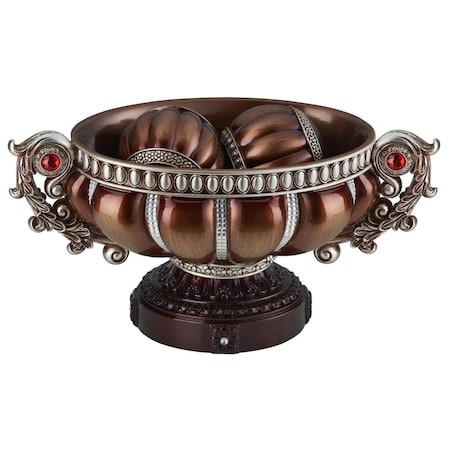 Palacedesigns 9 in. Polyresin Decorative Bowl with Orbs, Reddish Bronze & Silver PA3674656